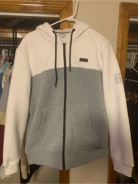 Men’s DKNY Sherpa-Lined White/Gray Colorblock Full-Zip Hoodie - Large L